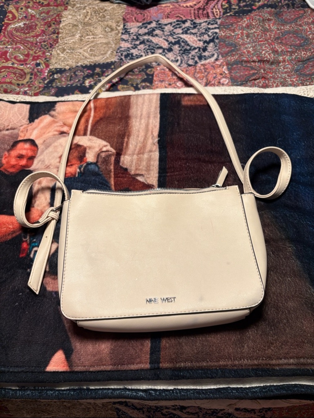 Nine West Cream Shoulder Bag with Top Zip and Slim Strap